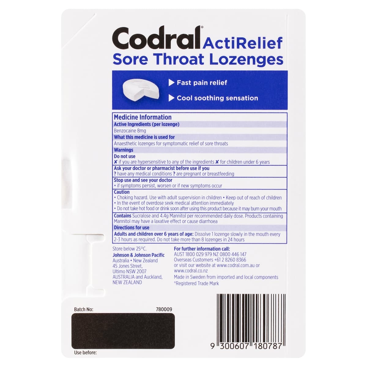 Thumbnail Codral Actirelief Sore Throat Lozenges Anaesthetic Coolmint 20 Pack