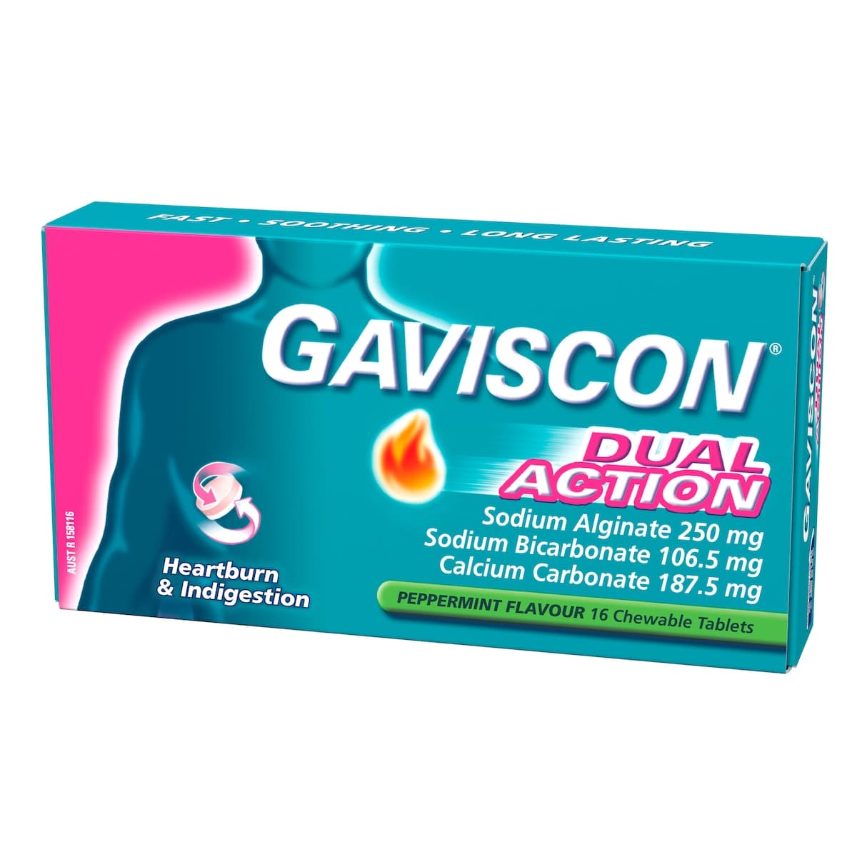 Thumbnail Gaviscon Dual Action Heartburn & Indigestion Peppermint 16 Chewable Tablets