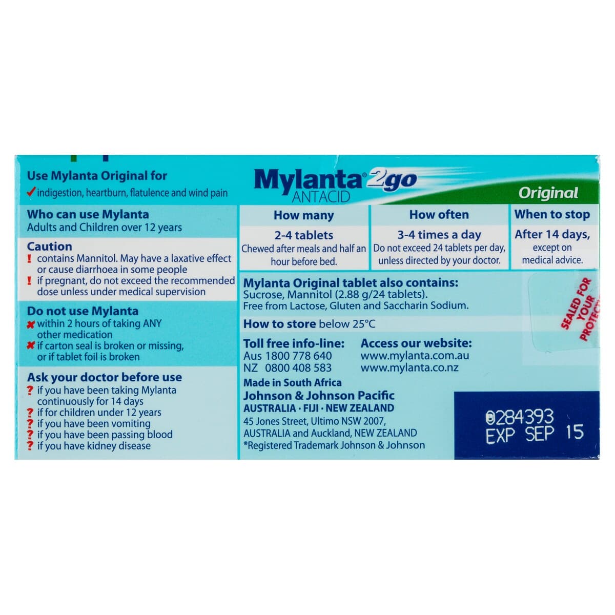 Thumbnail Mylanta 2Go Antacid Original 24 Chewable Tablets