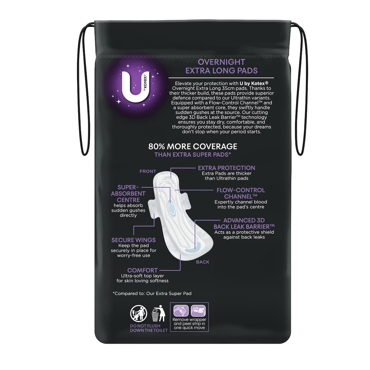 Thumbnail U By Kotex Extra Overnight Long Pads With Wings 8 Pack