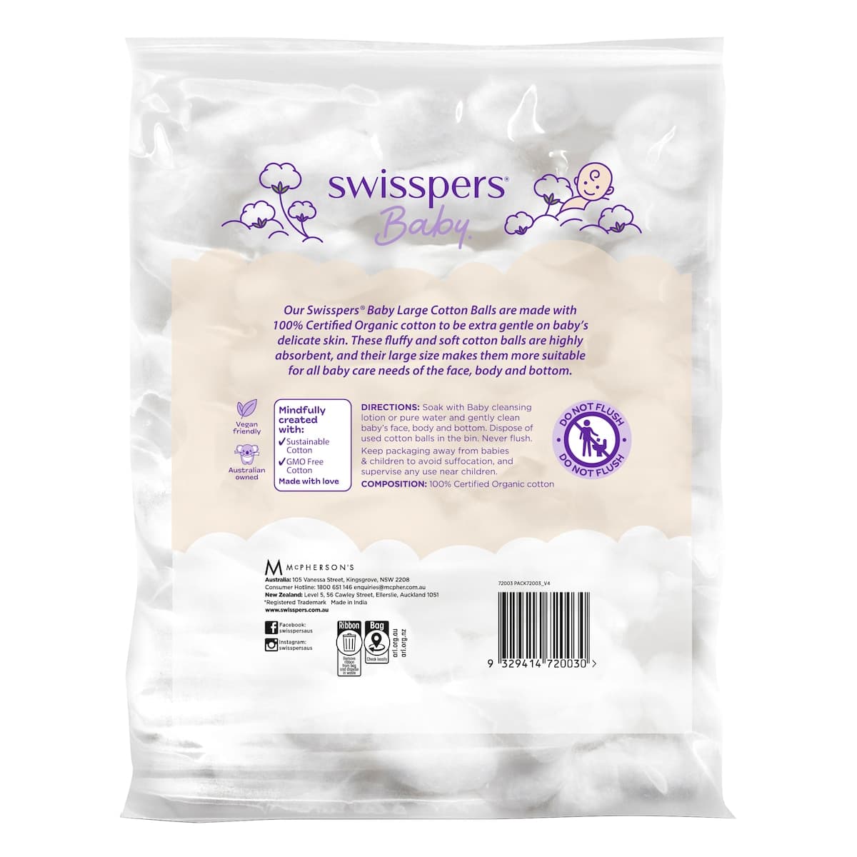 Thumbnail Swisspers Baby Organic Cotton Balls 60 Pack