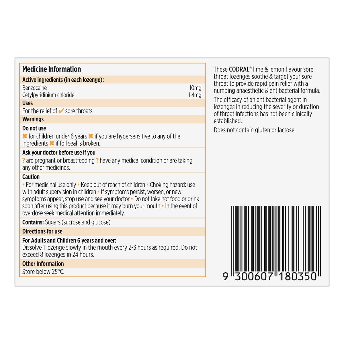 Thumbnail Codral Sore Throat Lozenges Antibacterial + Anaesthetic Lime & Lemon 36 Pack