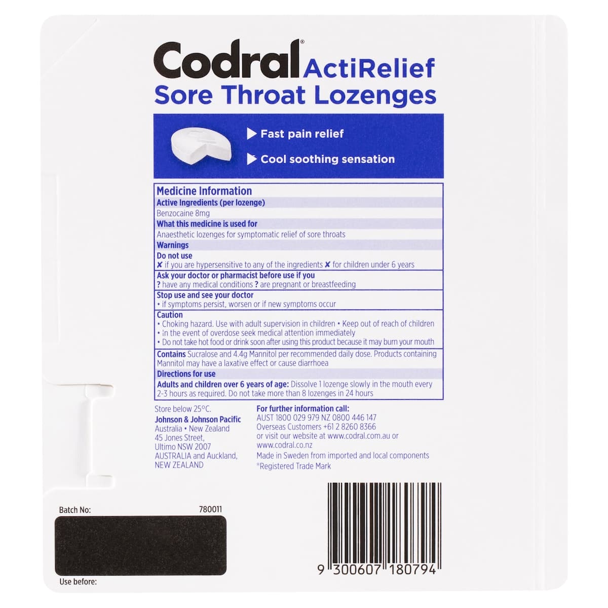 Thumbnail Codral Actirelief Sore Throat Lozenges Anaesthetic Coolmint 2 X 20 Pack