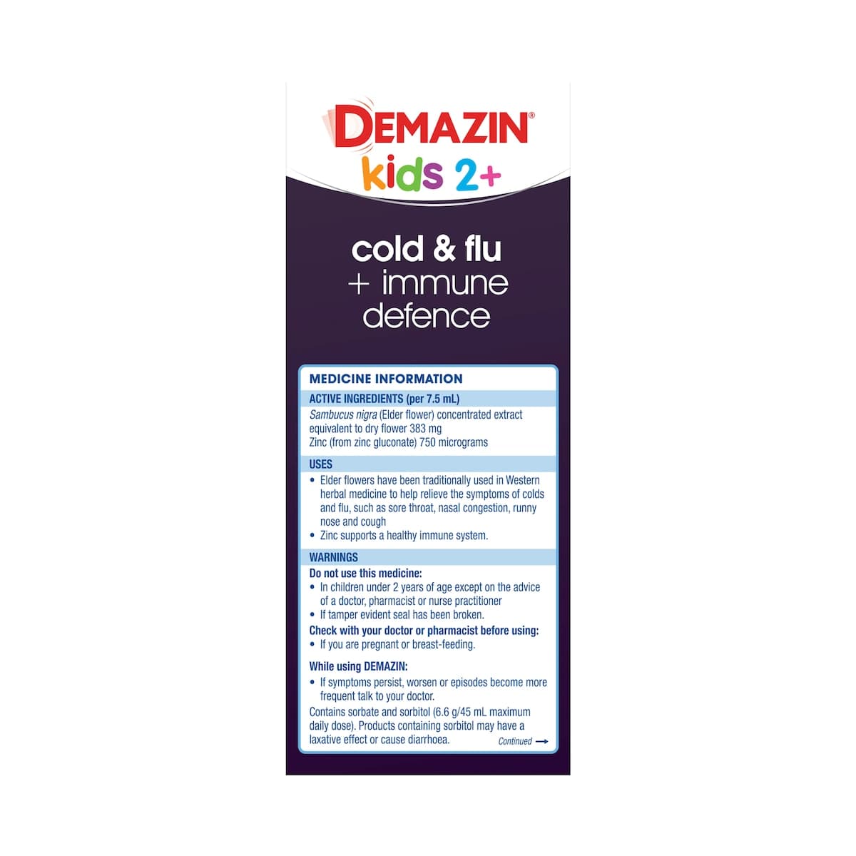 Thumbnail Demazin Kids 2+ Years Cold & Flu + Immune Defence Syrup Berry 200Ml